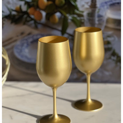 Set of Four Gold Acrylic Stemmed All Purpose Wine Glasses HomeRoots