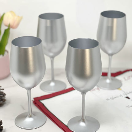 Set of Four Silver Acrylic Stemmed All Purpose Wine Glass HomeRoots