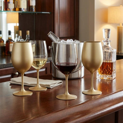 Set of Four Gold Acrylic Stemmed All Purpose Wine Glass HomeRoots