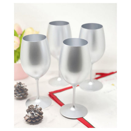 Set of Four Silver Acrylic Stemmed All Purpose Wine Glass HomeRoots