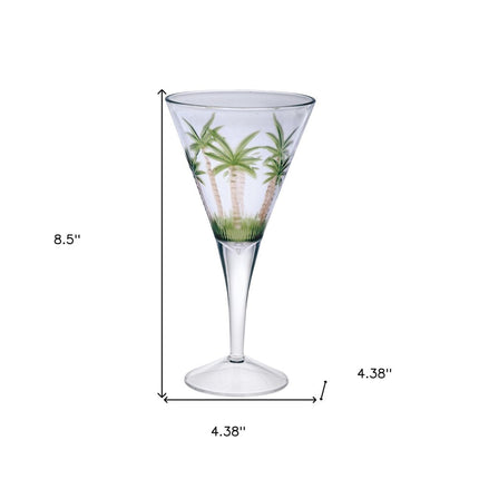 Set of Four Clear and Green Palm Tree Acrylic Stemmed All Purpose Wine Glasses HomeRoots