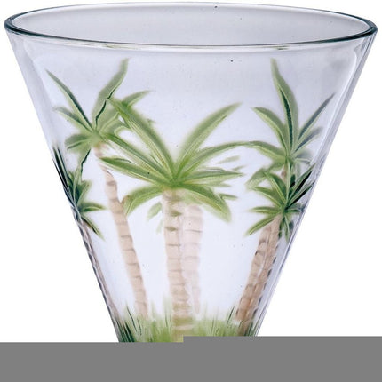 Set of Four Clear and Green Palm Tree Acrylic Stemmed All Purpose Wine Glasses HomeRoots
