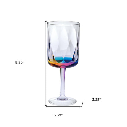 Set of Four Clear and Rainbow Geometric Acrylic Stemmed All Purpose Wine Glasses HomeRoots
