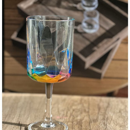 Set of Four Clear and Rainbow Geometric Acrylic Stemmed All Purpose Wine Glasses HomeRoots