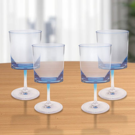 Set of Four Clear and Blue Acrylic Stemmed All Purpose Wine Glass
