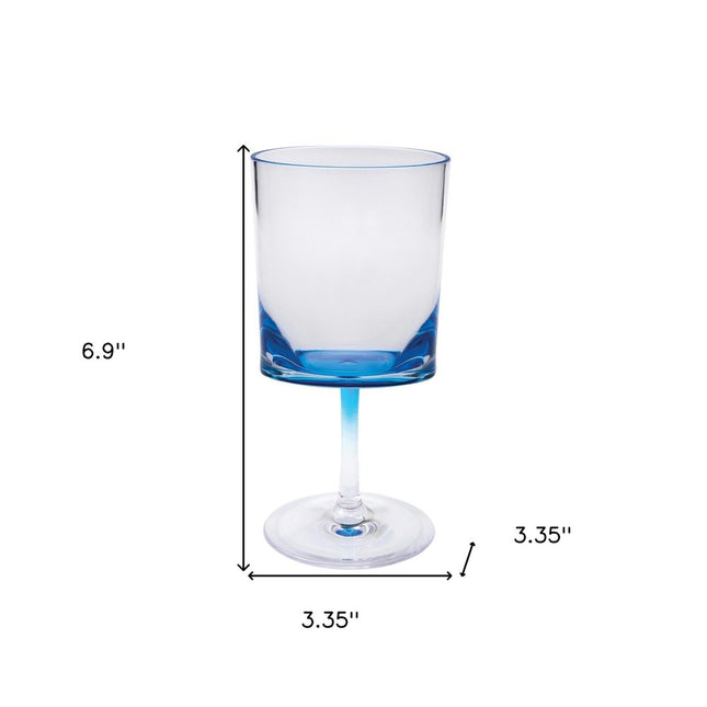 Set of Four Clear and Blue Acrylic Stemmed All Purpose Wine Glass HomeRoots