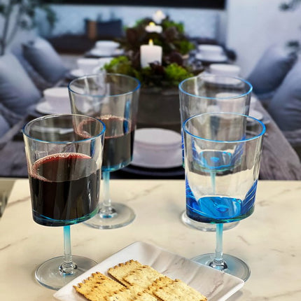 Set of Four Clear and Blue Acrylic Stemmed All Purpose Wine Glass