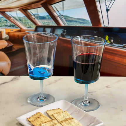 Set of Four Clear and Blue Acrylic Stemmed All Purpose Wine Glass