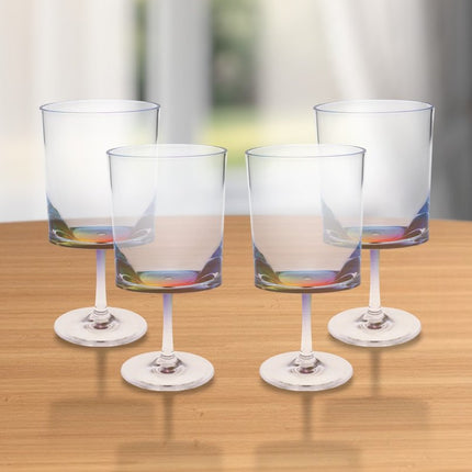 Set of Four Clear and Blue Acrylic Stemmed All Purpose Wine Glass HomeRoots