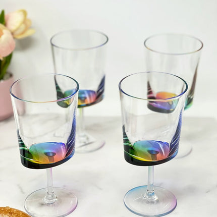 Set of Four Clear and Blue Acrylic Stemmed All Purpose Wine Glass