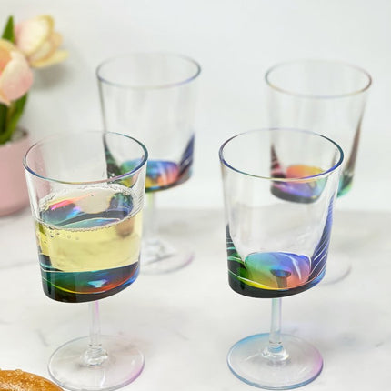 Set of Four Clear and Blue Acrylic Stemmed All Purpose Wine Glass