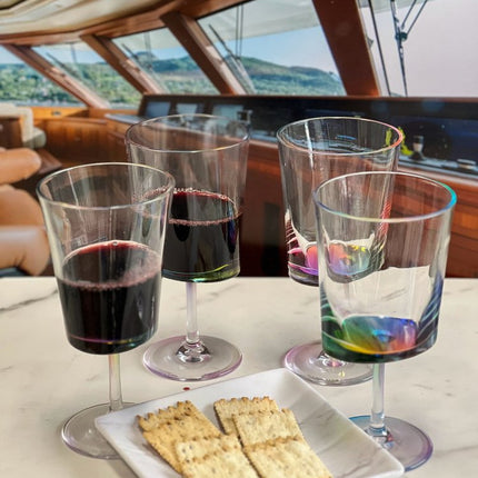 Set of Four Clear and Blue Acrylic Stemmed All Purpose Wine Glass