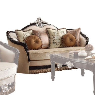ACME 52111 Ernestine Loveseat with 6 Pillows, Tan Fabric & Black ACME Furniture