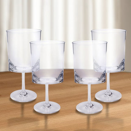 Set of Four Clear Tritan Plastic Stemmed All Purpose Wine Glass HomeRoots