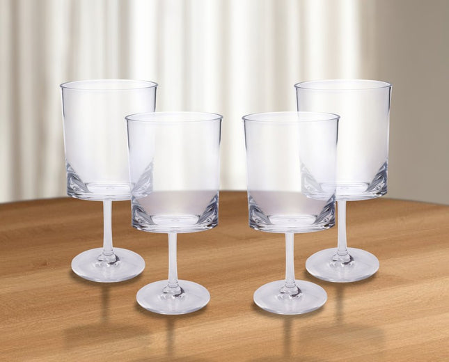 Set of Four Clear Tritan Plastic Stemmed All Purpose Wine Glass