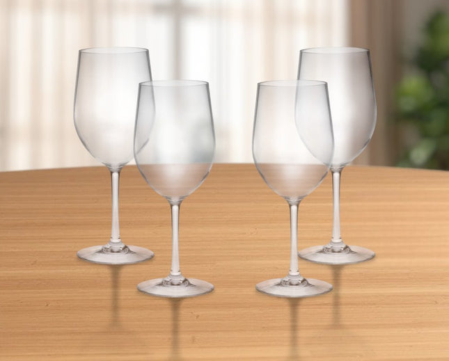 Set of Four Clear Tritan Plastic Stemmed All Purpose Wine Glass