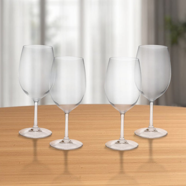 Set of Four Clear Tritan Plastic Stemmed All Purpose Wine Glass