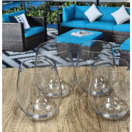 Set of Four Clear Tritan Plastic Balloon or Round Bowl Stemless All Purpose Wine Glass