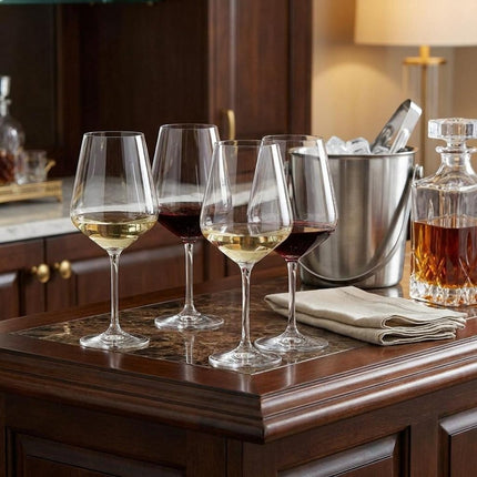 Set of Four Clear Tritan Plastic Stemmed All Purpose Wine Glasses HomeRoots