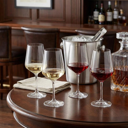 Set of Four Clear Tritan Plastic Stemmed All Purpose Wine Glasses HomeRoots