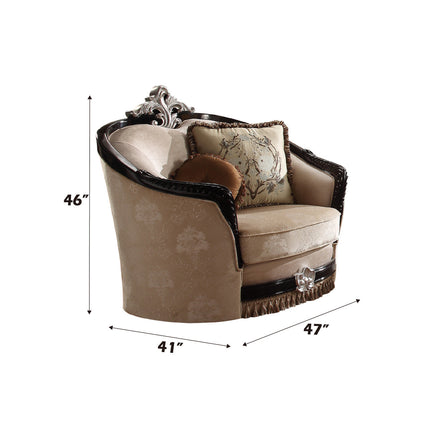 ACME 52112 Ernestine Chair with 2 Pillow, Tan Fabric & Black