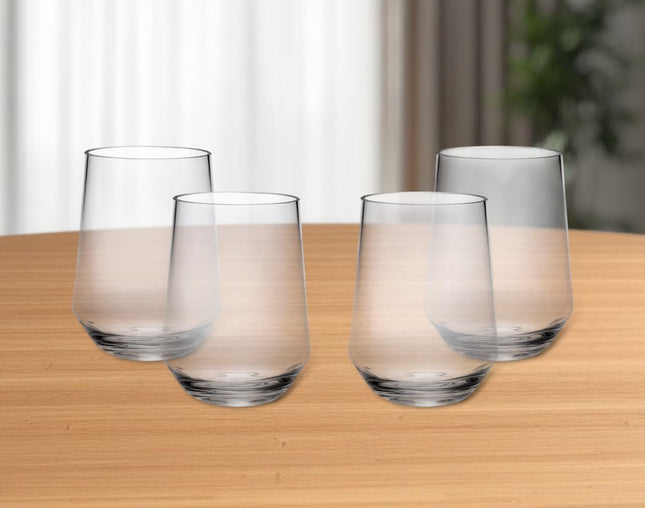 Set of Four Clear Tritan Plastic Stemless All Purpose Tumbler Wine Glasses