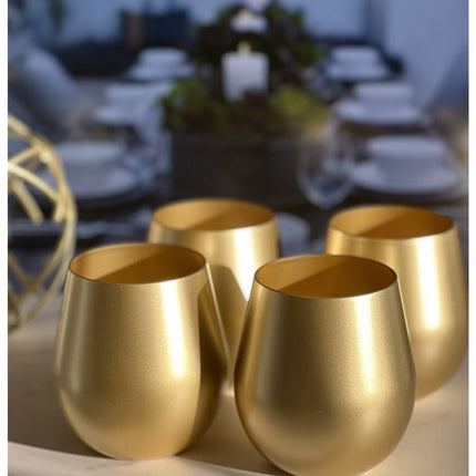 Set of Four Gold Acrylic Stemless All Purpose Wine Glass HomeRoots