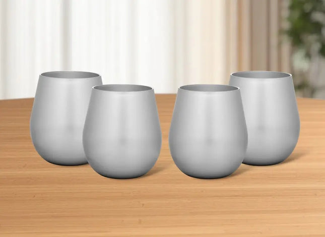 Set of Four Silver Acrylic Stemless All Purpose Wine Glass HomeRoots