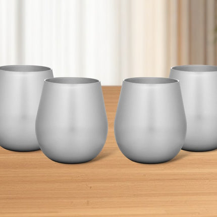 Set of Four Silver Acrylic Stemless All Purpose Wine Glass HomeRoots
