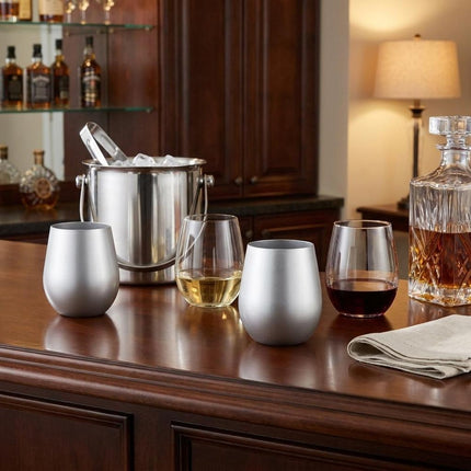 Set of Four Silver Acrylic Stemless All Purpose Wine Glass HomeRoots