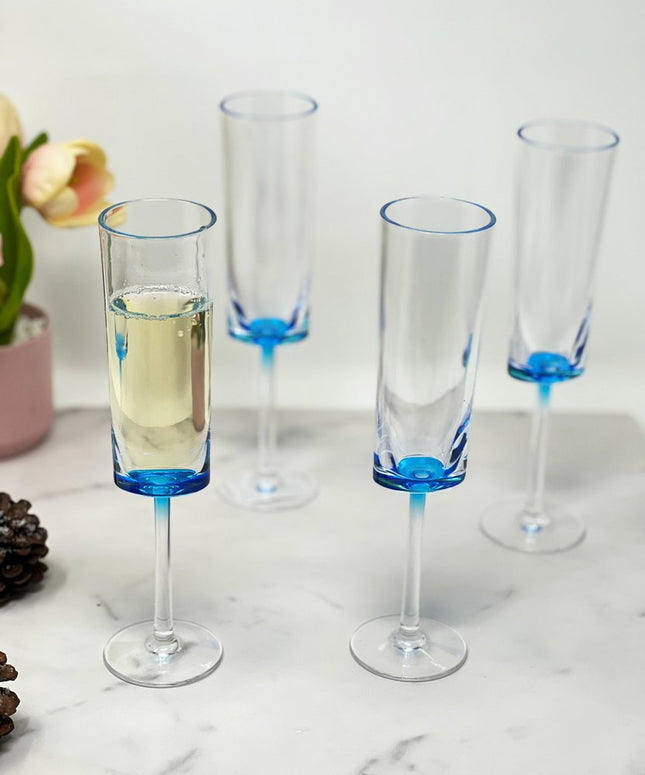 Set of Four Clear and Blue Acrylic Stemmed Flutes HomeRoots