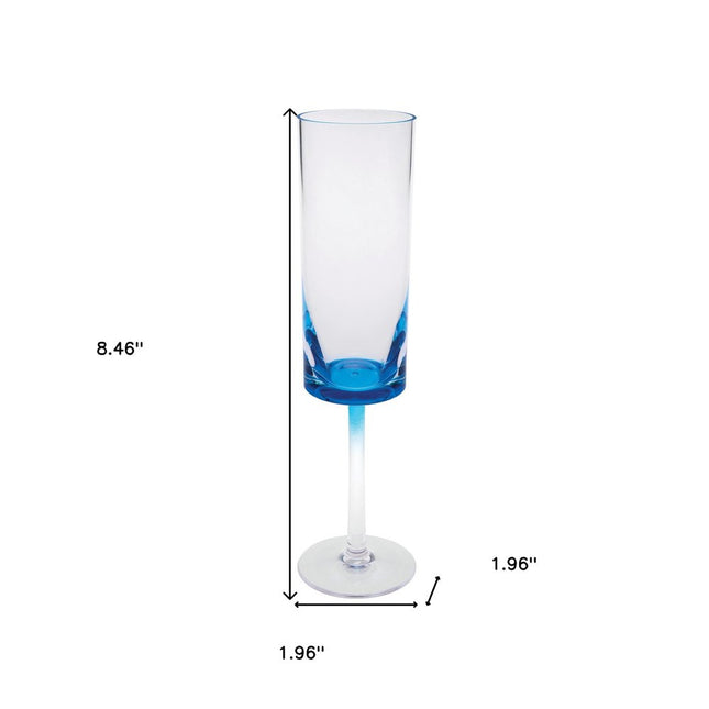 Set of Four Clear And Blue Acrylic Round Bowl Stemmed Flute HomeRoots