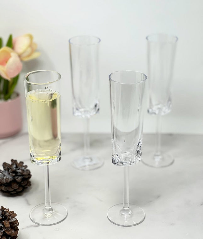 Set of Four Clear Tritan Plastic Stemmed Flutes HomeRoots
