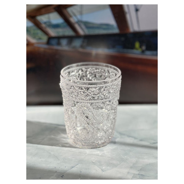 Set of Four Clear Paisley Acrylic Stemless Whiskey Glass HomeRoots
