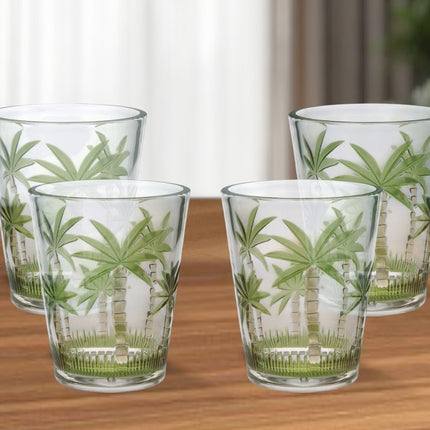 Set of Four Green Floral Acrylic Stemless Whiskey Glass HomeRoots