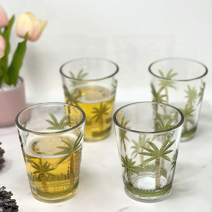 Set of Four Green Floral Acrylic Stemless Whiskey Glass HomeRoots