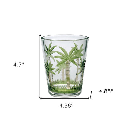 Set of Four Green Floral Acrylic Stemless Whiskey Glass HomeRoots