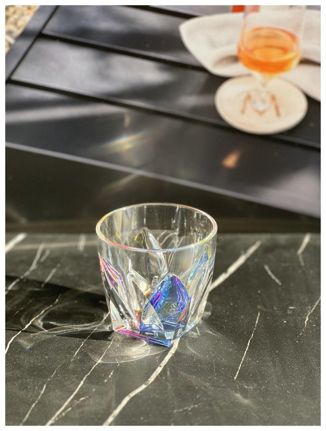 Set of Four Rainbow Geometric Acrylic Stemless Whiskey Glass HomeRoots