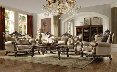 ACME 52115 Latisha Sofa with 6 Pillows, Tan, Pattern Fabric & Antique Oak ACME Furniture