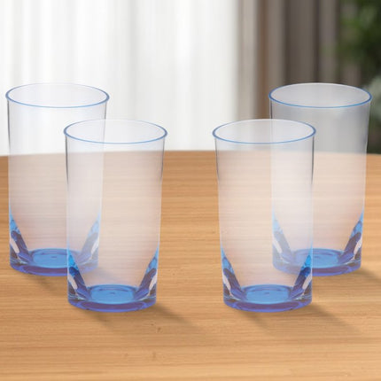 Set of Four Clear and Blue Acrylic Highball Glasses HomeRoots