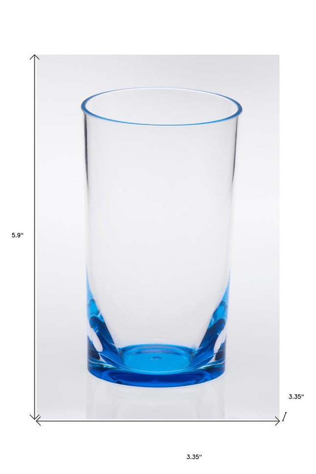 Set of Four Clear And Blue Acrylic Stemless Highball Glass HomeRoots