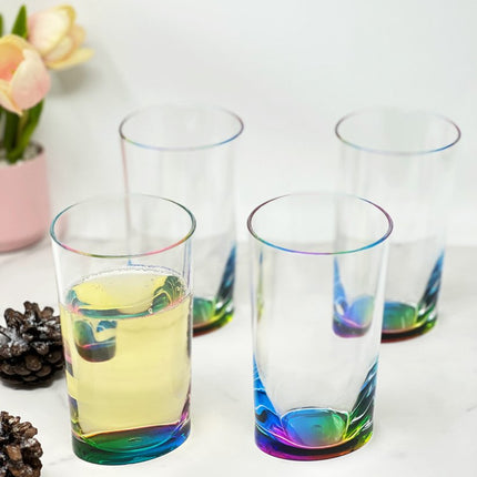 Set of Four Clear and Blue Acrylic Highball Glasses HomeRoots