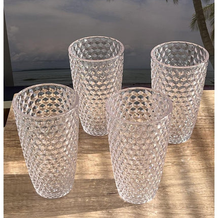 Set of Four Blue Acrylic Stemless Highball Glass HomeRoots