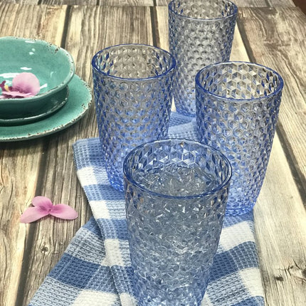 Set of Four Blue Acrylic Stemless Highball Glass HomeRoots