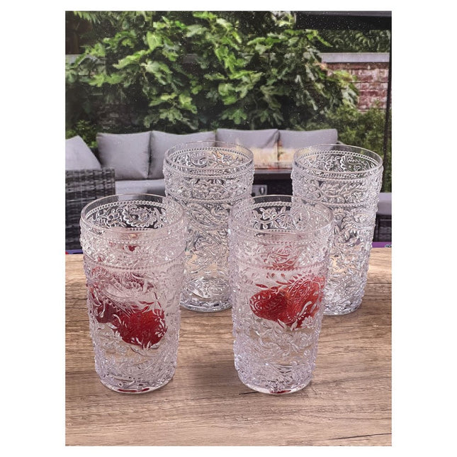 Set of Four Clear Paisley Acrylic Stemless Highball Glass HomeRoots
