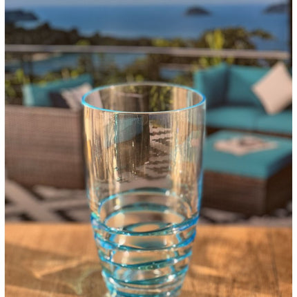 Set of Four Clear and Blue Swirl Acrylic Highball Glasses