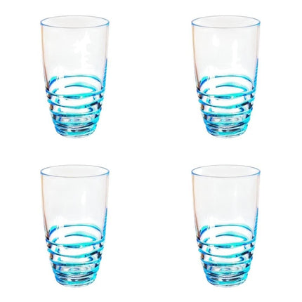 Set of Four Clear and Blue Swirl Acrylic Highball Glasses