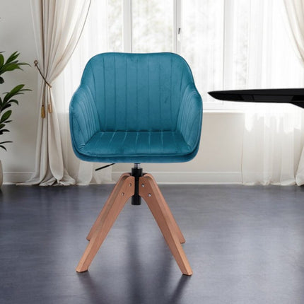 Tufted Teal Blue and Natural Upholstered Velvet Dining Arm Chair HomeRoots