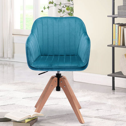 Tufted Teal Blue and Natural Upholstered Velvet Dining Arm Chair HomeRoots