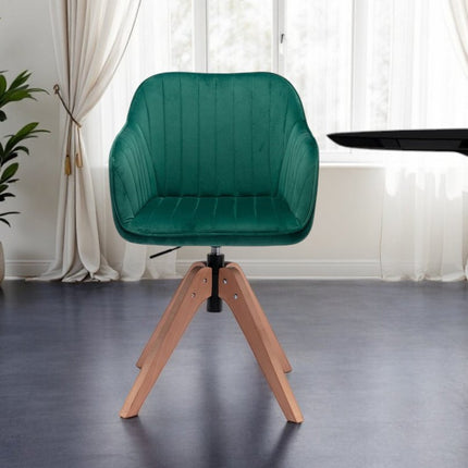 Tufted Green and Natural Upholstered Velvet Dining Arm Chair HomeRoots